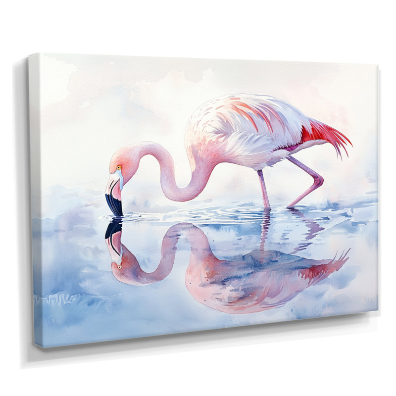 Flamingo Reflections - Art mural flamant pour salon, H 12 po x l 20 po, Toile tendue, Ne s’applique pas