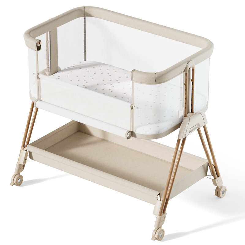Berceau de chevet pour lit d'enfant, lit de bébé tout en filet avec roulettes et panier de rangement, facile à assembler et à plier
