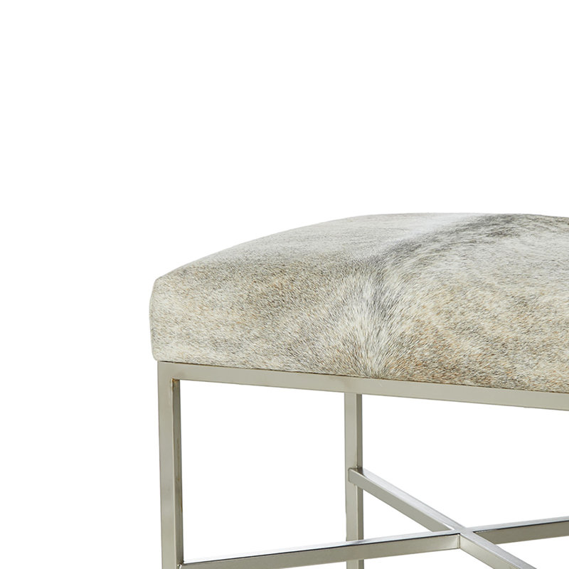 Upholstered Cowhide Stool, 19" H x 60" W x 12" D