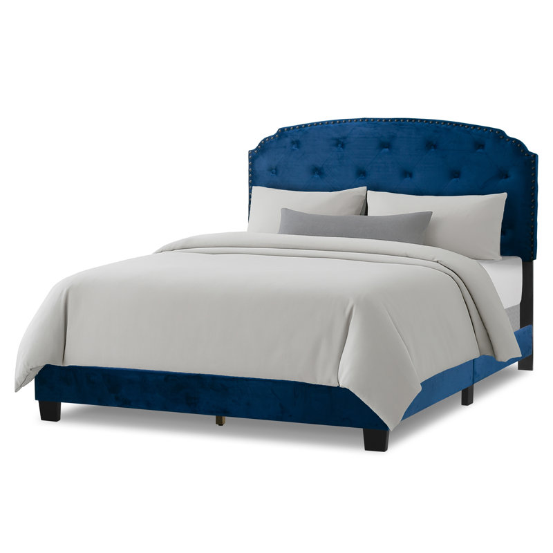 Upholstered Standard Bed, Blue Velvet