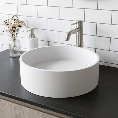 Bryant 15" L x 15" W x 5" H Matte White Handmade Round Vessel Bathroom Sink