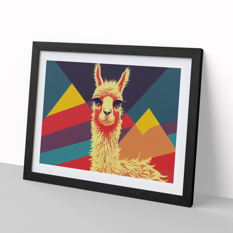 Retro Llama - Single Picture Frame Print, Black Framed, 34cm H x 46cm W x 2cm D