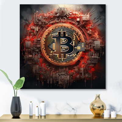 «Red Bitcoin Crypto monnaie I», art mural en métal à la mode