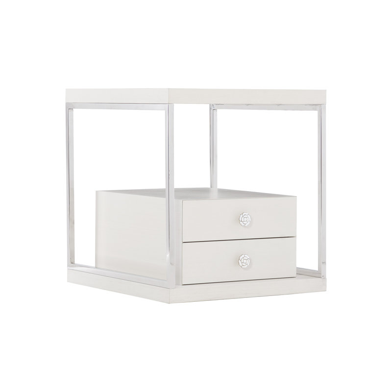 Eggshell White Transitional Rectangular Side Table with Storage