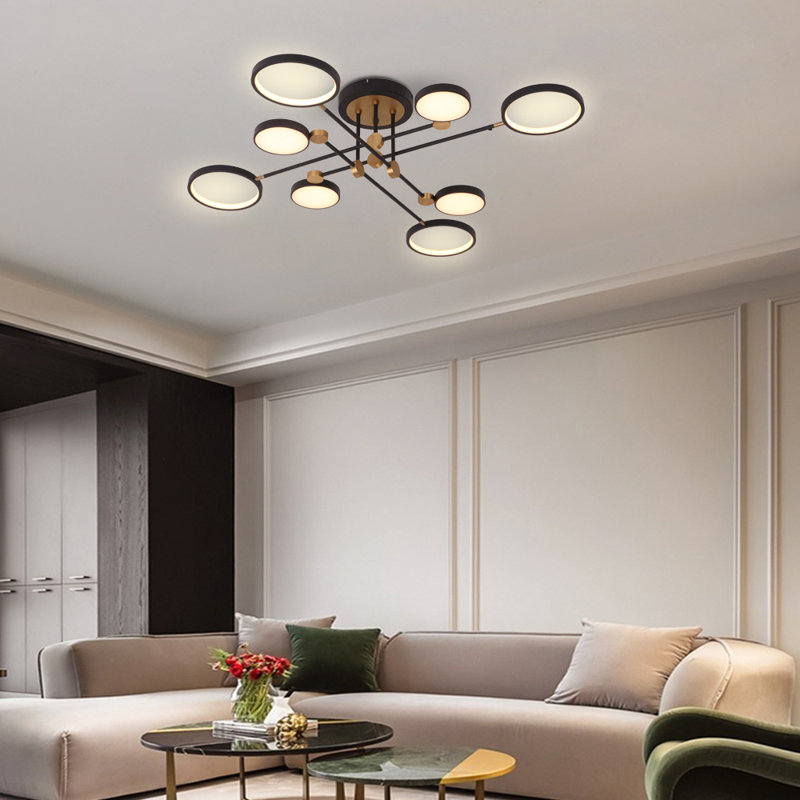 Plafonnier semi-encastré 8 lumières DEL moderne avec télécommande
