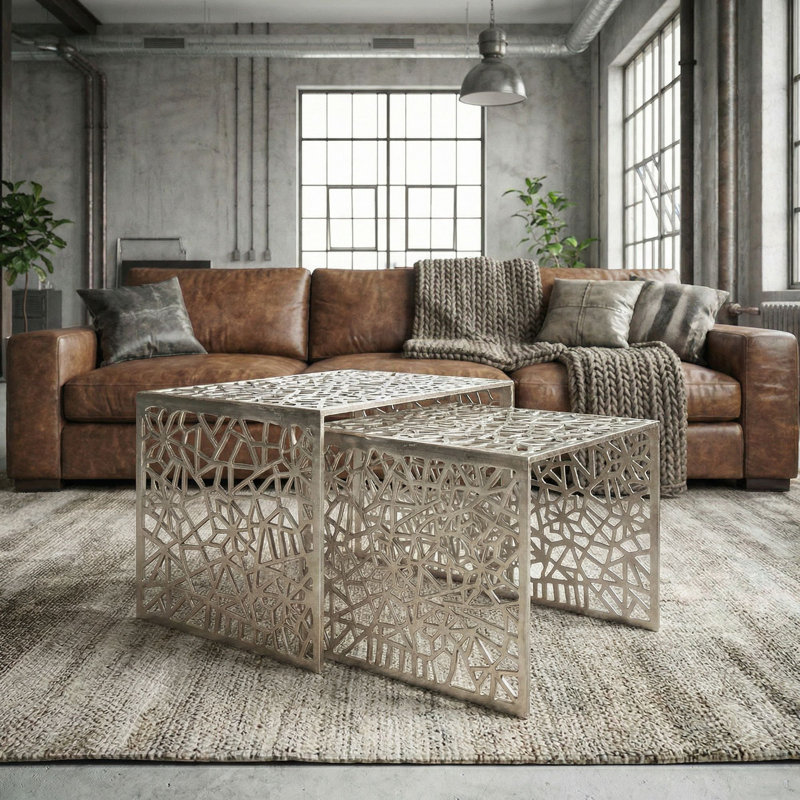 Set of 2 Rectangular Aluminium Nesting Coffee Tables in Silver
