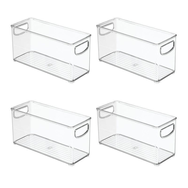iDesign 4-Piece Recycled Plastic Small Stackable Kitchen Organizer Bin 10", Clear
