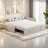 Upholstered L-shaped Daybed With Pop Up Trundle And Vertical Stripe Patterns-1137732427