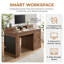 Bureau de ferme avec armoire de rangement, station de charge, porte de grange, plateau à clavier, support pour écran et panneau perforé-147523798