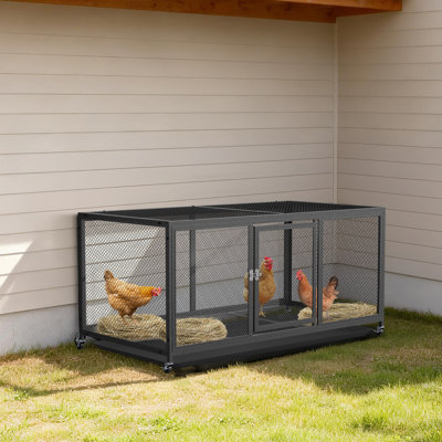 Cage à poules élevée en métal avec cage et couvercle imperméable