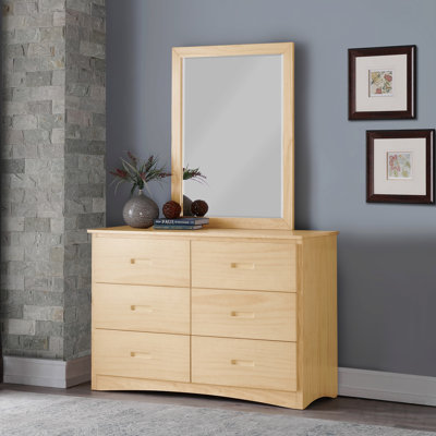 Armoire de rangement transitionnelle à 6 tiroirs en bois avec finition bois de pin naturel