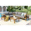 Ensemble de patio 4 pièces en bois d'acacia avec accoudoirs tissés, canapé en L, table basse et coussins pour la détente en plein air-45093538-45093537