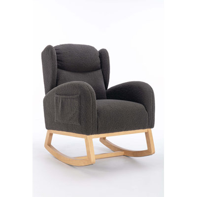 Teddy Fabric Rocking Chair With Packet Wood Legs For Living Room, Bedroom