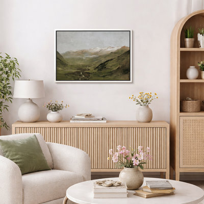 «Rustic Countryside», «Vintage Green Mountain Valley Nature Landscape Art, Classic Serene Calm Relax Wall Walls, Large Encadré, Impression Giclée Sur Toile»