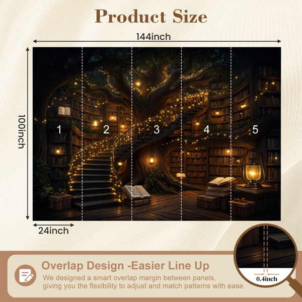 Red Barrel Studio Library Peel and Stick Wallpaper Tree Library Warm ...