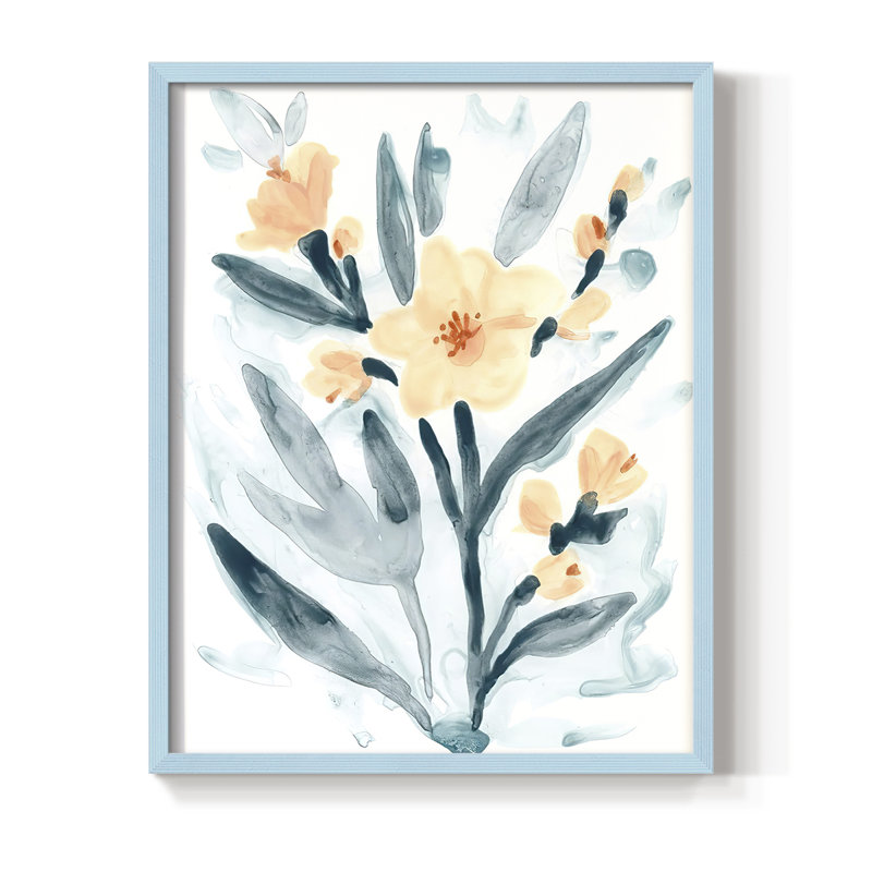 "Bouquet indigo et rosé II", H 21 po x l 17 po, Bleu