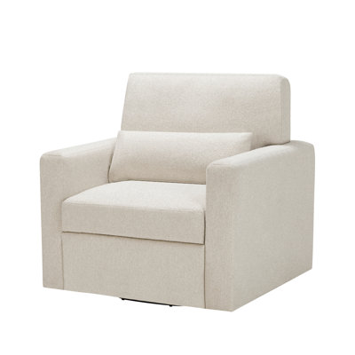 Modern Living Area Chair In Beige Boucle With Solid Wood Base And Lumbar Pillow Ergonomic Swivel Upholstery, Plywood