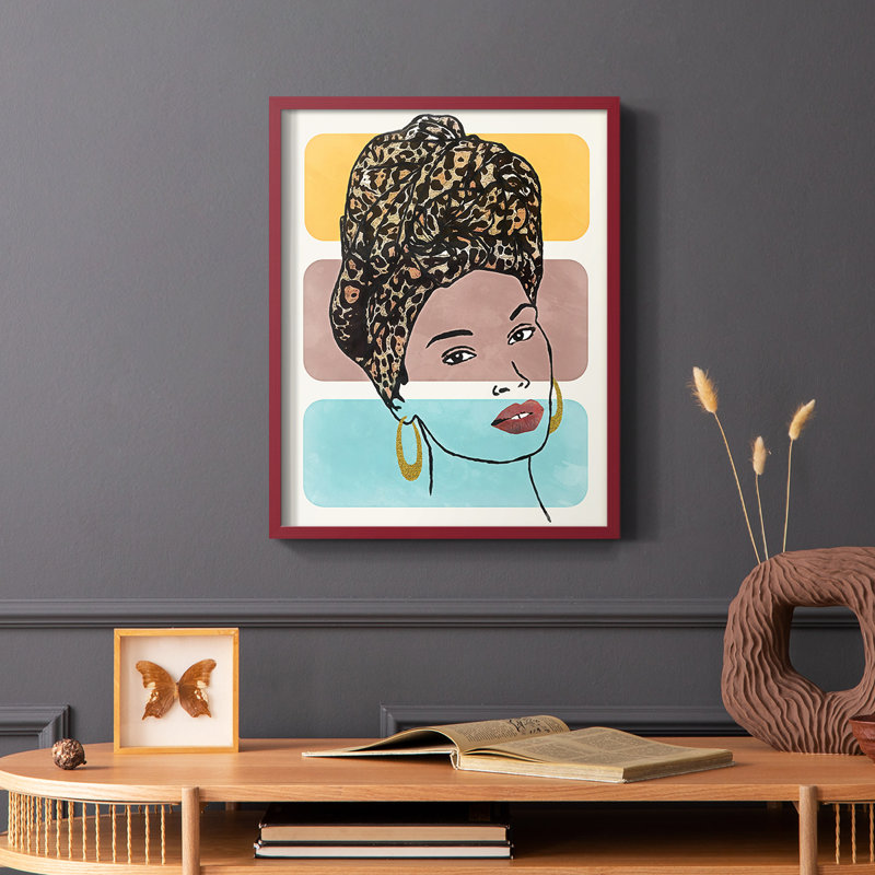 Head Wrap I, reproduction encadrée - bois massif, H 10 po x l 8 po, Rouge