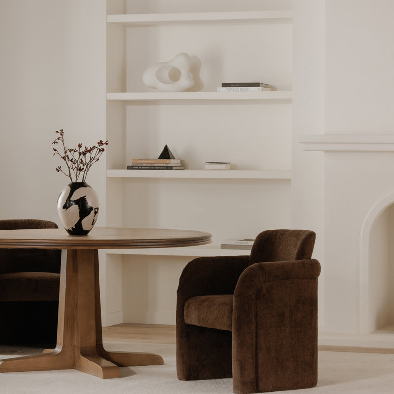 Becca Rolling Dining Arm Chair, Dark Brown Performance Chenille