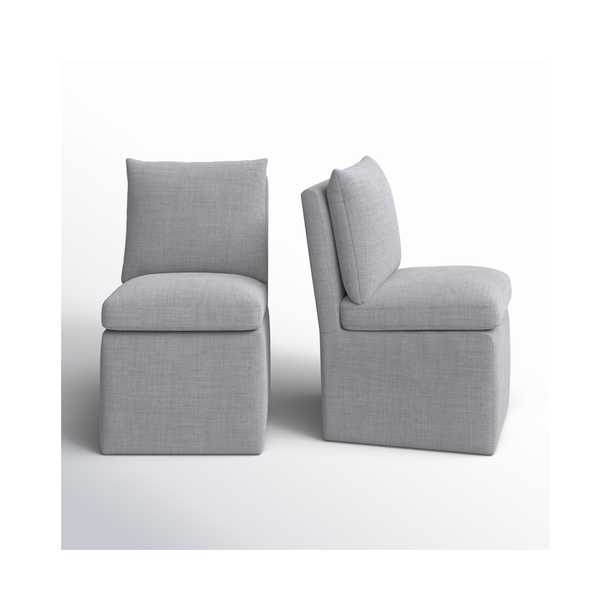 Alayaa Upholstered Side Chair with Casters, Effie Gray Performance Linen