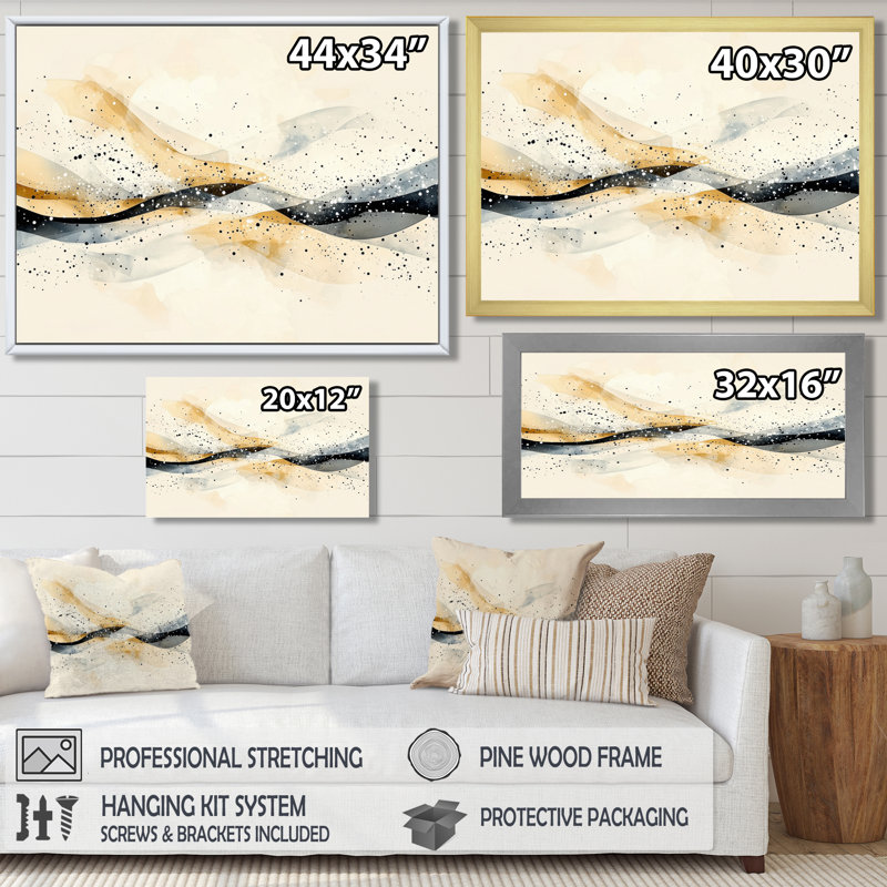 «Whiteout Beige and Grey Balance I», art mural abstrait minimaliste, H 30 po x l 40 po, Noir
