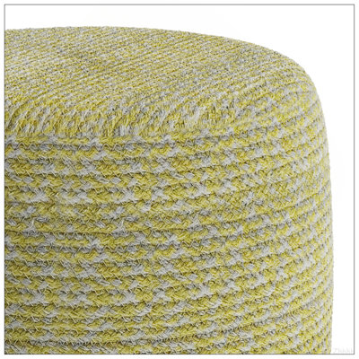 Bayley - Round Braided Pouf - Muted Yellow / Natural