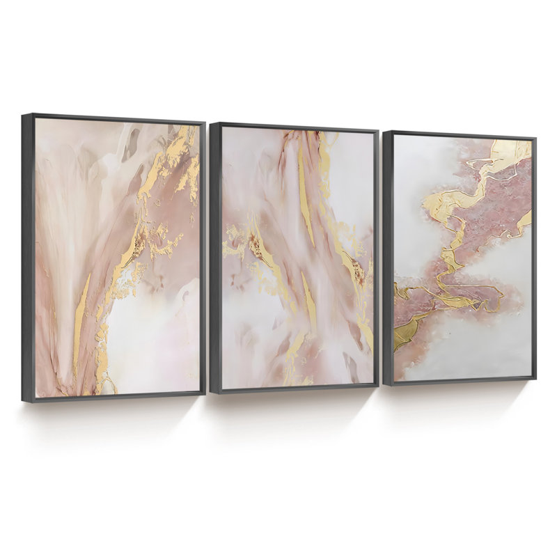 Abstrait - Peinture sur toile 3 pièces, Noir, H 16 po x l 36 po x P 1,5 po