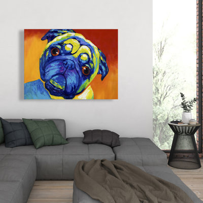 Carlin curieux - art sur toile orange pour les amoureux des animaux de compagnie