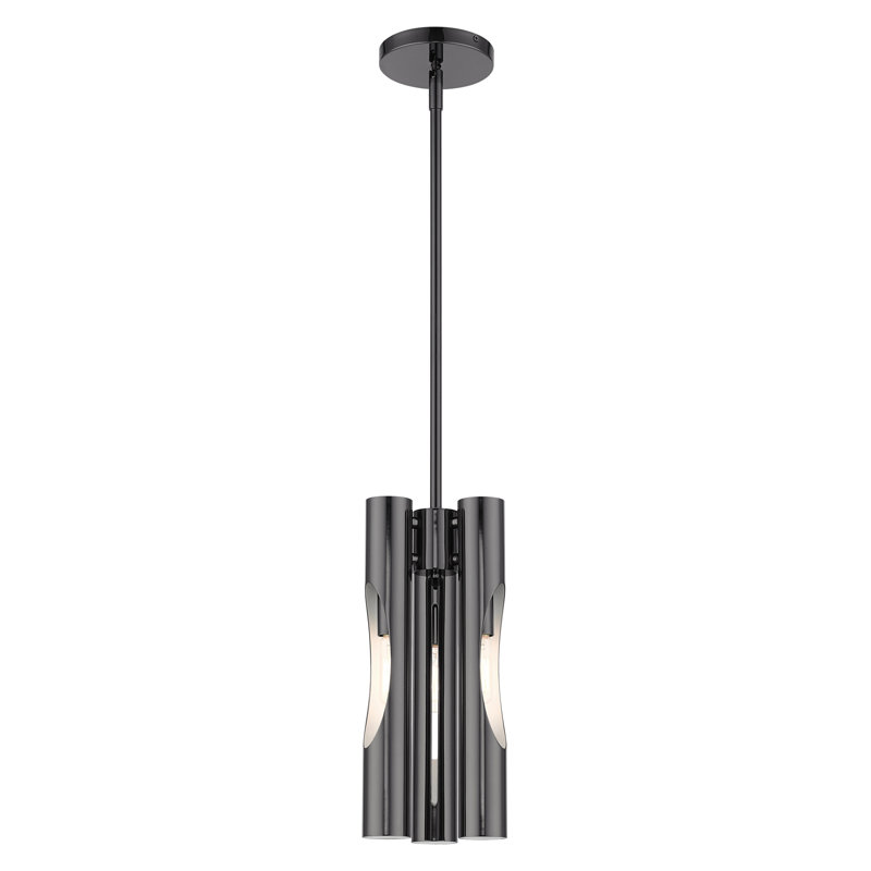 Luminaire suspendu cylindrique simple à 3 lumières Clearlake, Noir chromé