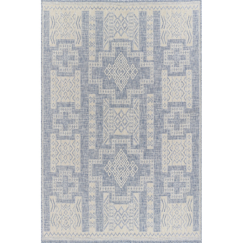 Tapis intérieur / extérieur bleu / beige Fecteau, Rectangle 5 pi 3 po x 7 pi