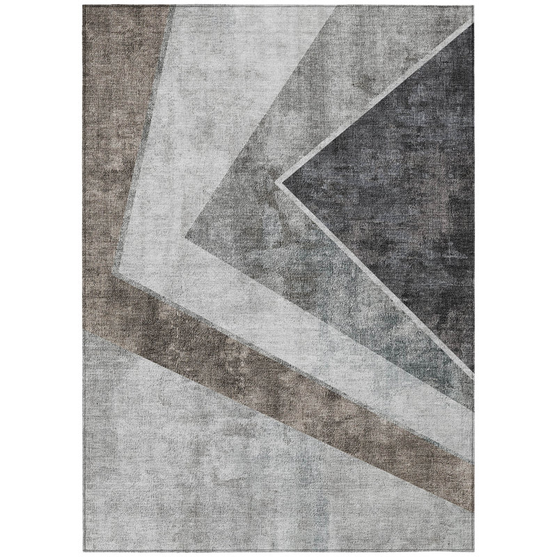 Tapis extérieur lavable à motif géométrique argent 10 pi x 14 pi