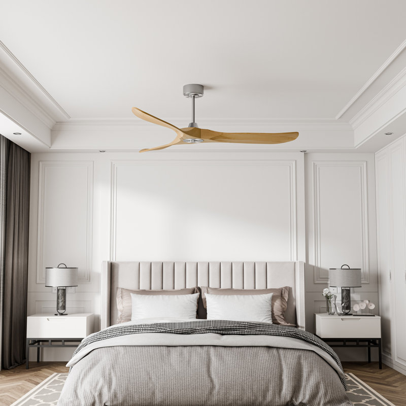 60" 3-Blade Standard Ceiling Fan with Remote Control, Light Wood