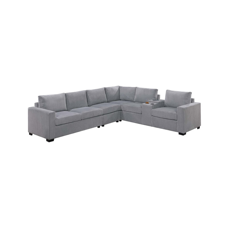 Ensemble de canapé moderne modulaire en velours côtelé gris clair 6 pièces, Velours côtelé gris pâle