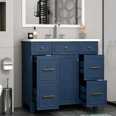 Meuble-lavabo sur pied 36 po avec comptoir en céramique