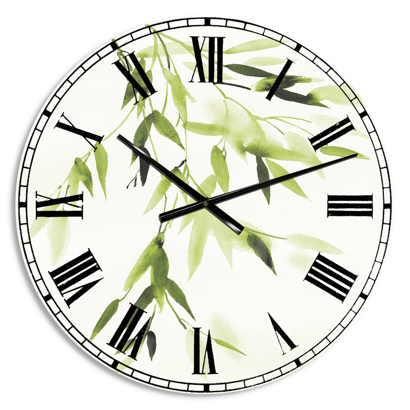 Simplist Bamboo Leaves I - Lake House wall clock, Medium, Green