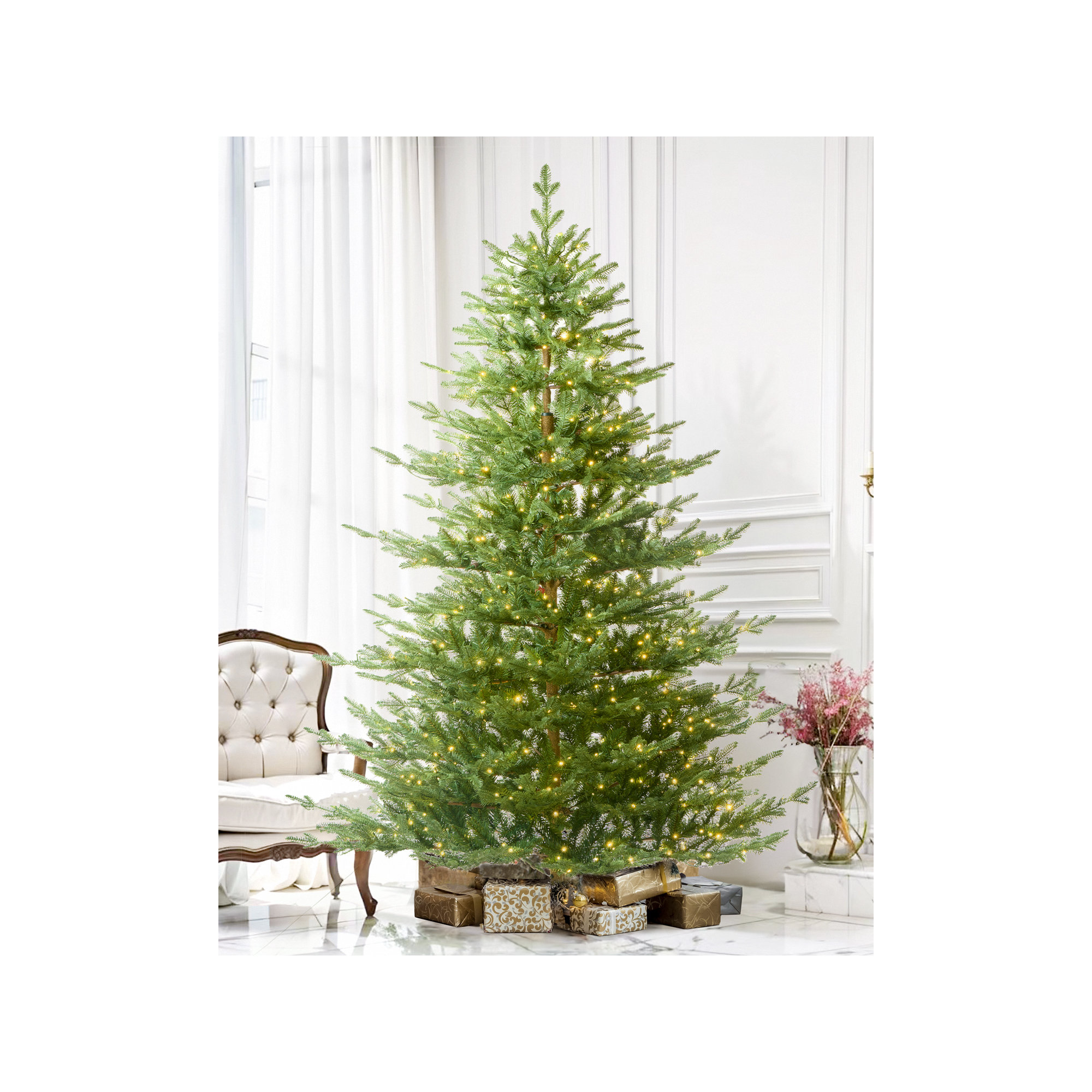 Lighted Artificial Christmas Tree - Stand Included, Pre-Lit, 6.5ft