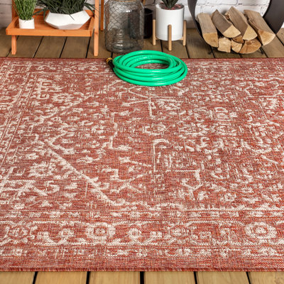Massimo Bohemian Medallion Textured Weave Red/Taupe Indoor/Outdoor Rug