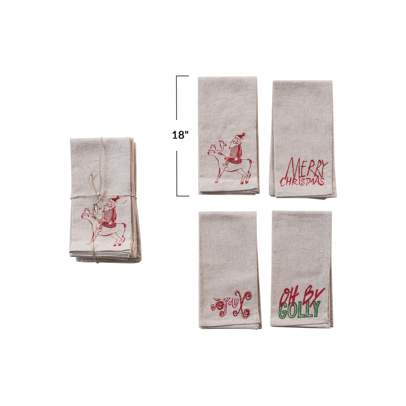 Cotton Christmas Napkins With Embroidered Sayings