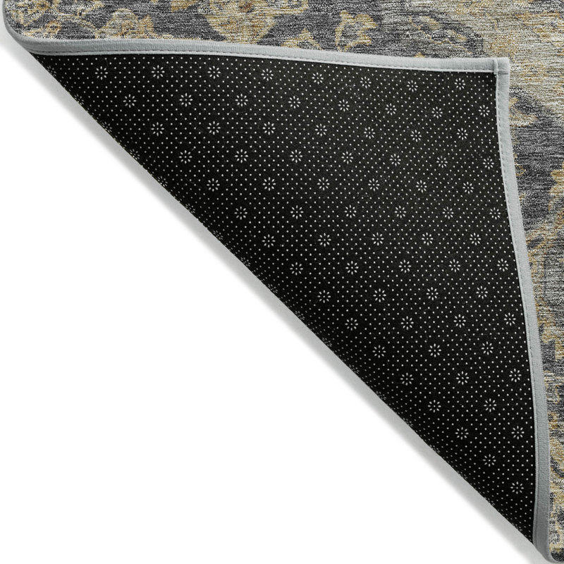 3' X 5' Charcoal Gray And Brown Oriental Washable Indoor Outdoor Area Rug