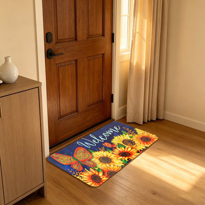 Sunflower Butterfly Welcome Entry Mat Dark Navy 20" x 32" Indoor Outdoor