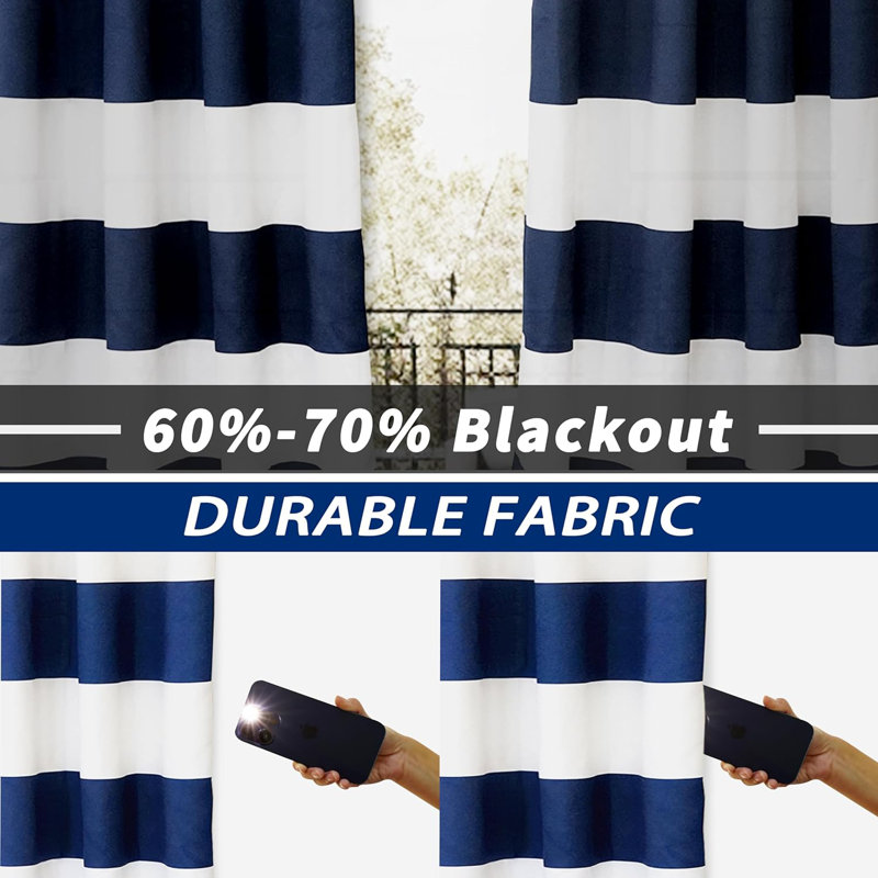 Eastcote Striped Room Darkening Grommet Curtains, Navy, 42" W x 84" L