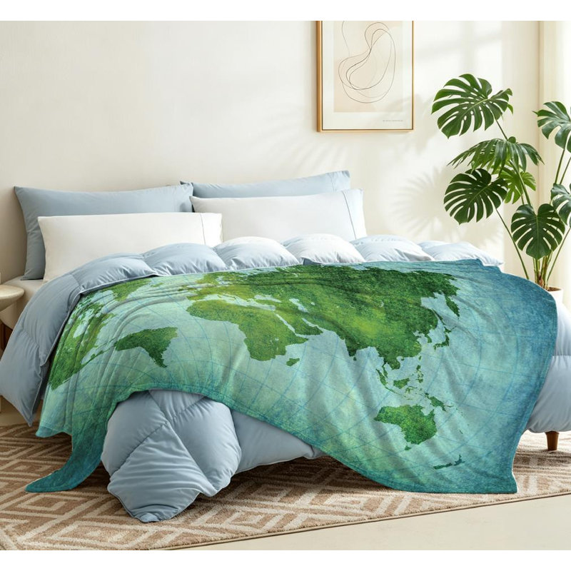Jeté en flanelle bleue ultra douce, imprimé carte du monde rétro, Throw 50" x 60"