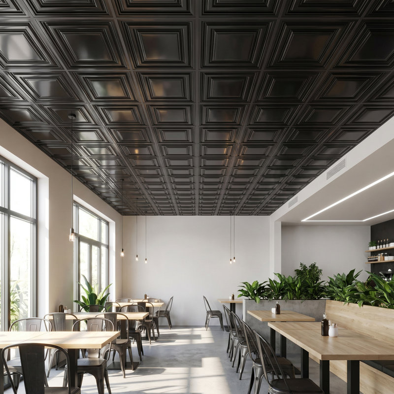Tuile de plafond économique en PVC blanc, L 24 po x L 24 po, Noir brillant