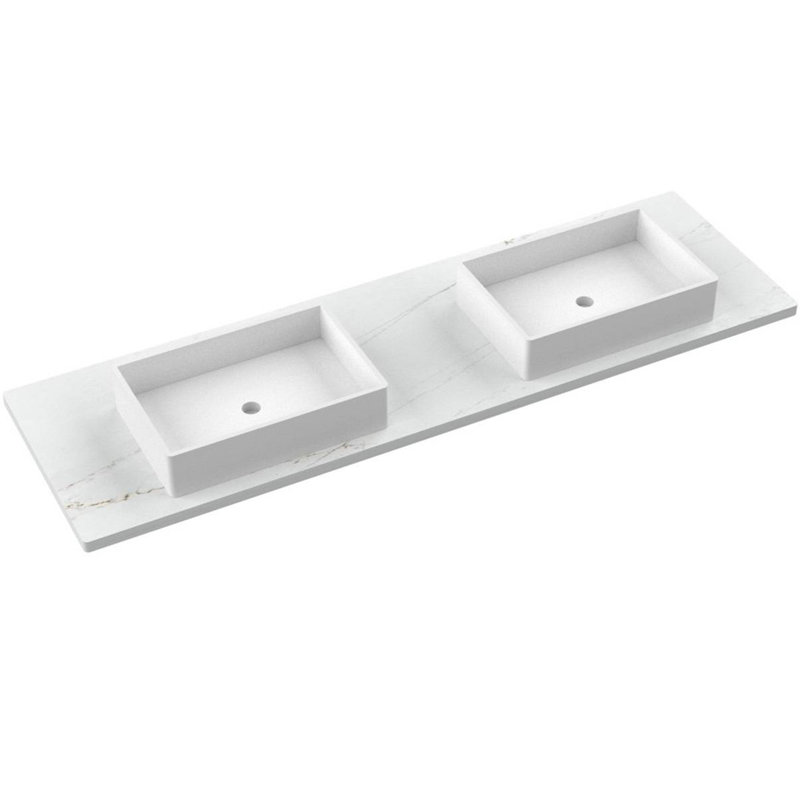 Ventura Four-Drawer Double Bath Floating Vanity With Integrated Countertop, 72", 8" Widespread, American White Oak