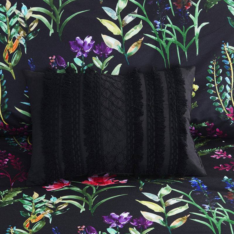 5 Piece Comforter Black Full/queen, Elegant Botanical Pattern, , 2 Decorative Pillows, Matching Shams, , Machine Washable Full/queen Bed , Pieces, With Enticing Print, ,