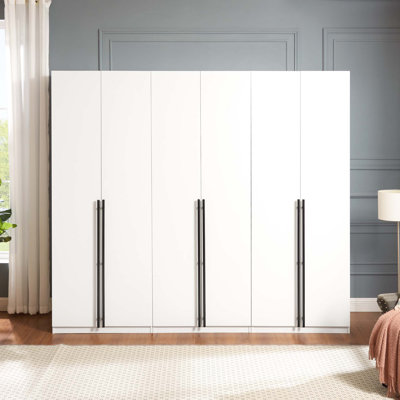 Lee Modern Freestanding Wardrobe Closet with Hanging Rods, Shoe Shelves and Basic Shelves in White