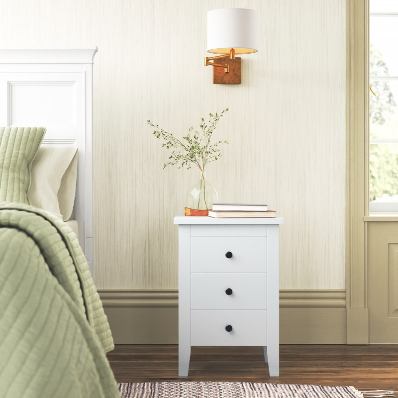 Table de chevet 3 tiroirs Roselyne, Ensemble de 2, Blanc