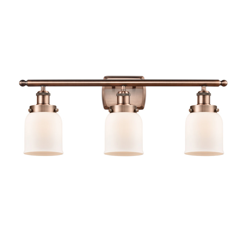 Ballston Urban Bell - 3 Light 26" Bath Vanity Light, Matte White, Antique Copper, Incandescent