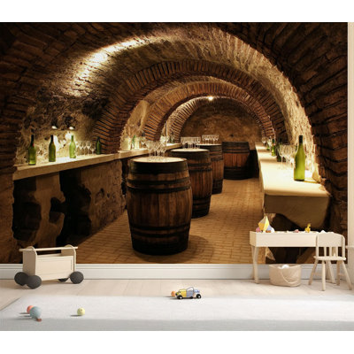 Wall Mural Peel and Stick Wallpaper Wine barrels cellar winery Self-Adhesive Removable Contact Paper Wall Decor for Living Room Bedroom 69"H x 96"W