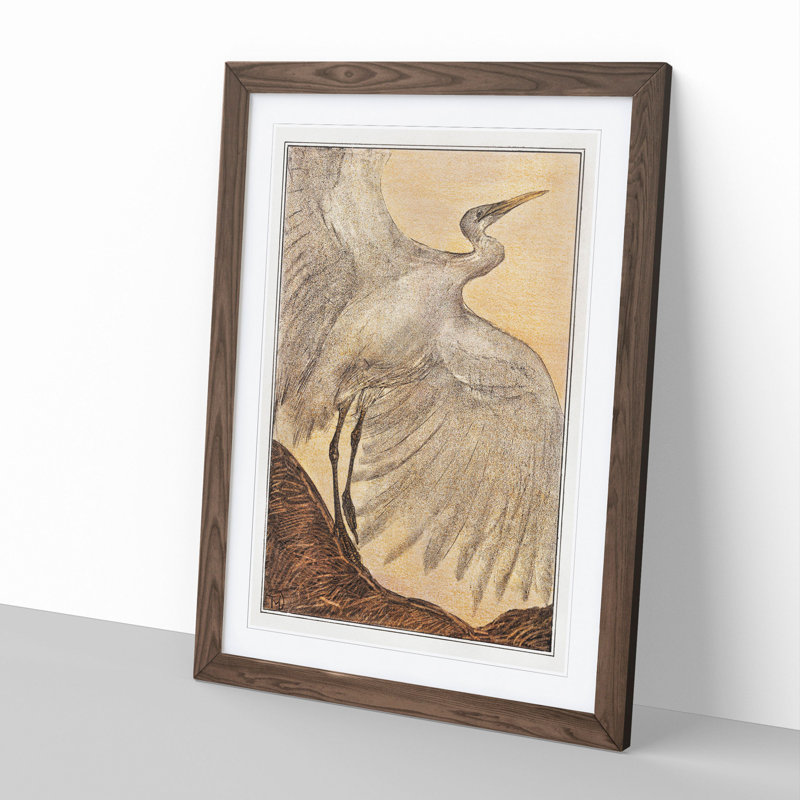 Egret by Theo Van Hoytema - Picture Frame Painting, Walnut Framed, 36cm H x 27cm W x 2cm D